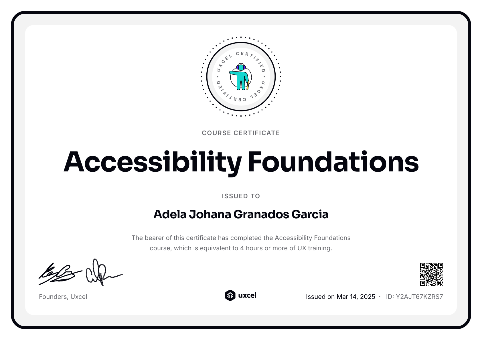 Adela Johana Granados Garcia's certificate